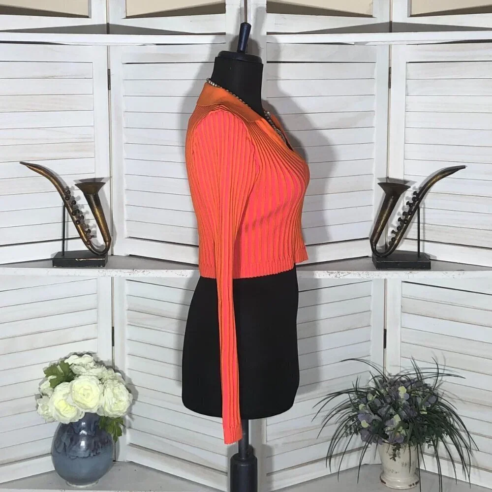 PrettyLittleThing Pink Orange Knit Cropped Top Small - Picture 7 of 11